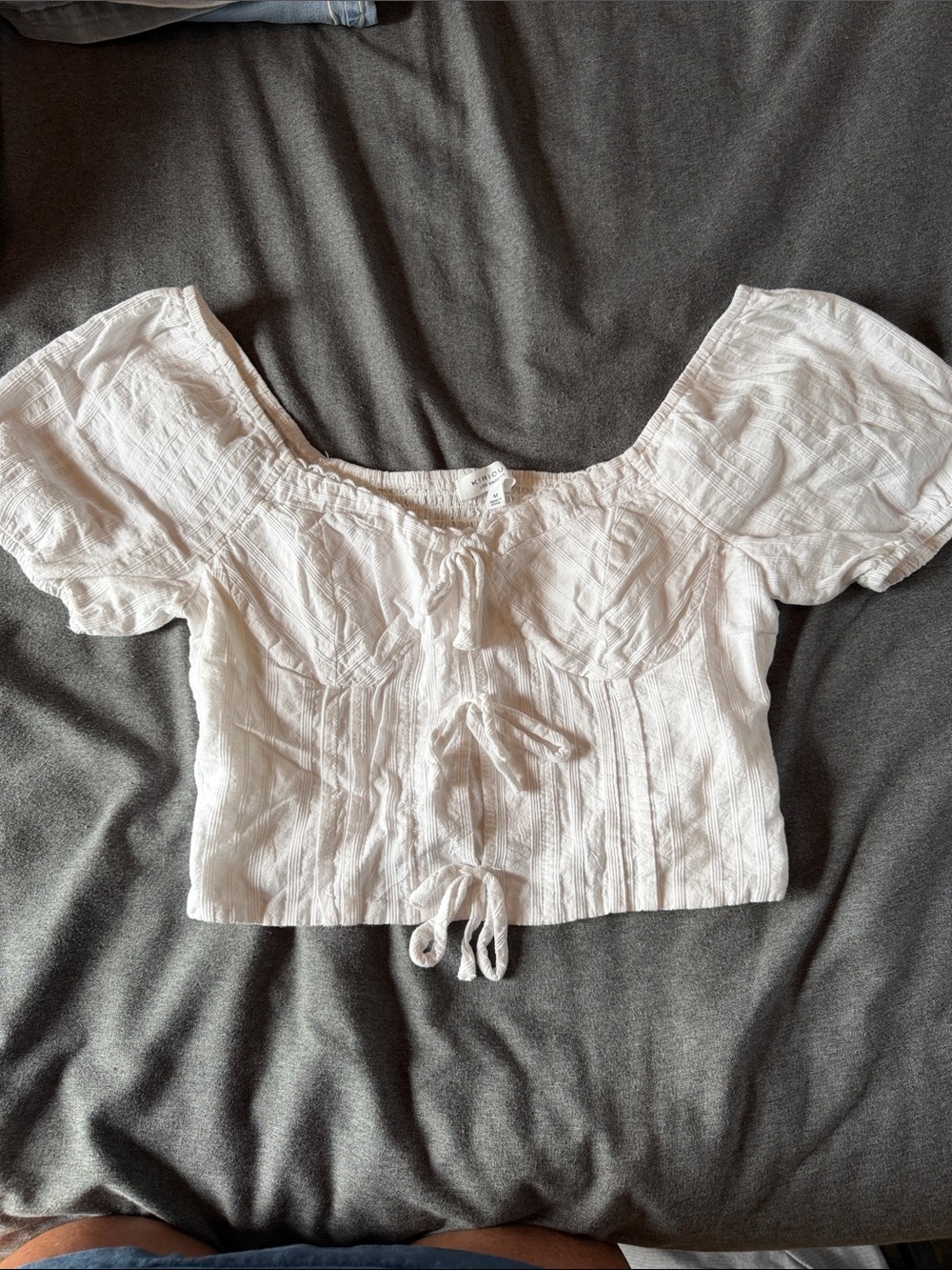 White Puff Sleeve Tie-Front Crop Top